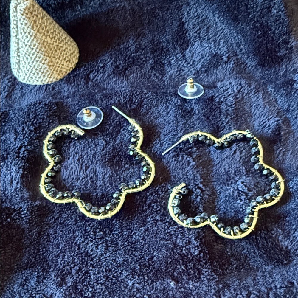Park Lane Gold-Tone Scalloped Hoop Earrings with Black Beads